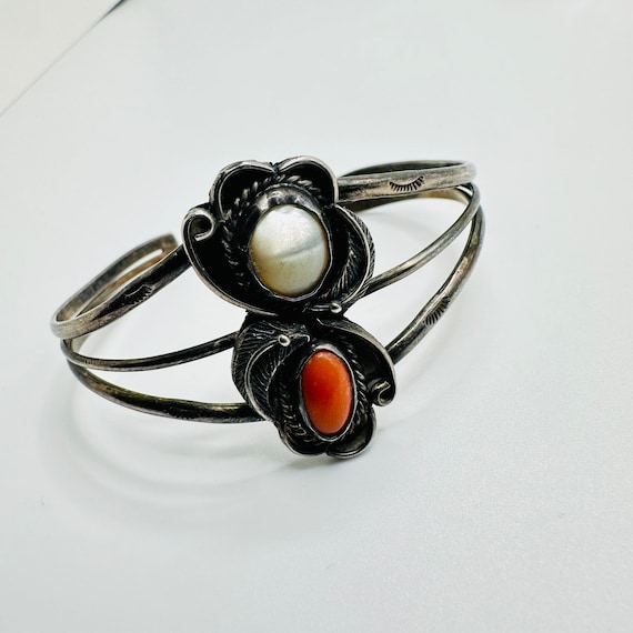 Solid Sterling Silver Cuff Bracelet Natural Stone… - image 2