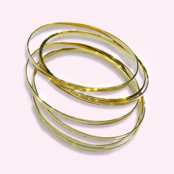 Shiny 3.5mm Solid 10K Yellow Gold 7 Bangle Bracelet Set 8.75