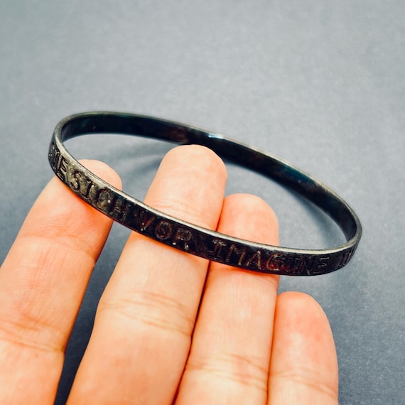 Solid Sterling Silver Bangle Bracelet 8" with Wor… - image 3