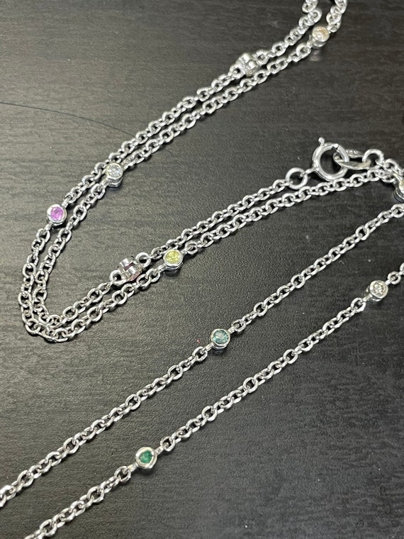 Diamond and Sapphire Solid 10K White Gold By the Yard Necklace 18"