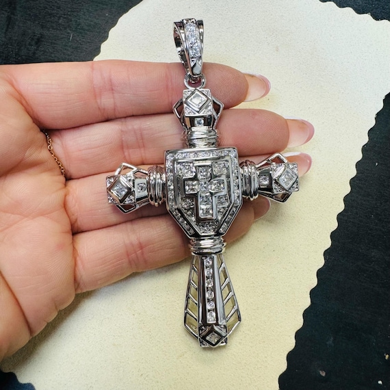 Large 925 Solid Sterling Silver Cross Charm Pende… - image 1