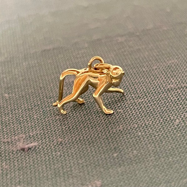 Cute! Mini Solid 14K Yellow 3D Dimensional Monkey Animal Charm