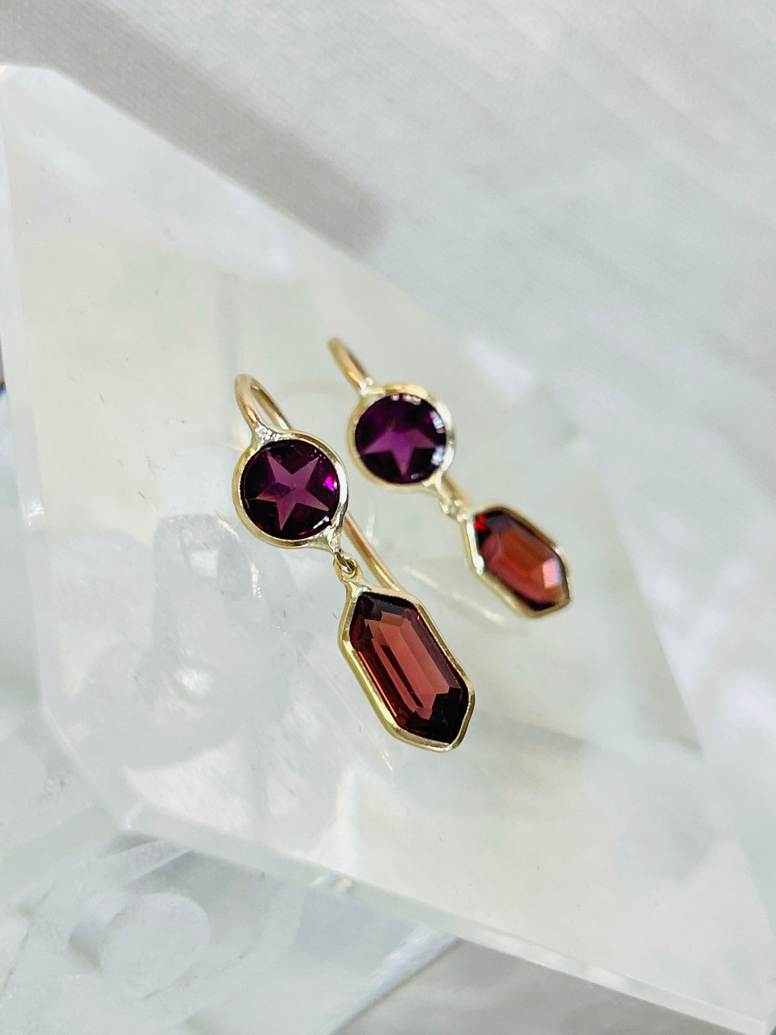 Vivid Rhodolite Purple Star and Red Hexagon Garnet Drop Earrings in ...