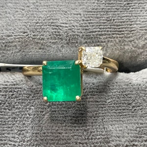 18K Yellow Gold Colombian Emerald and Diamond Toi et Moi Ring Custom