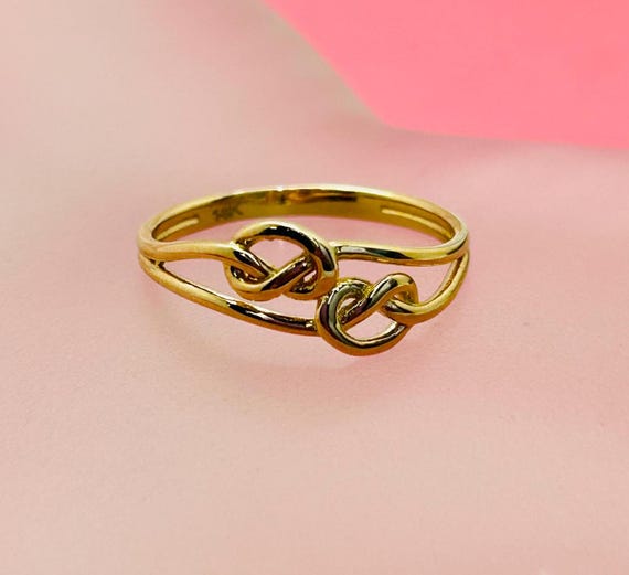 Anello doppio nodo in oro giallo massiccio 14K, misura Italia