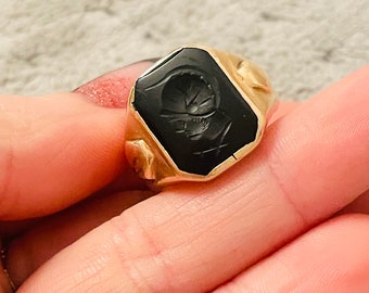 S*m様 LORO BL ring 02 ブラックオニキス　ゴールドリング/15 メンズ ブラック オニキス インタリオ ソリッド 10K イエロー ゴールド