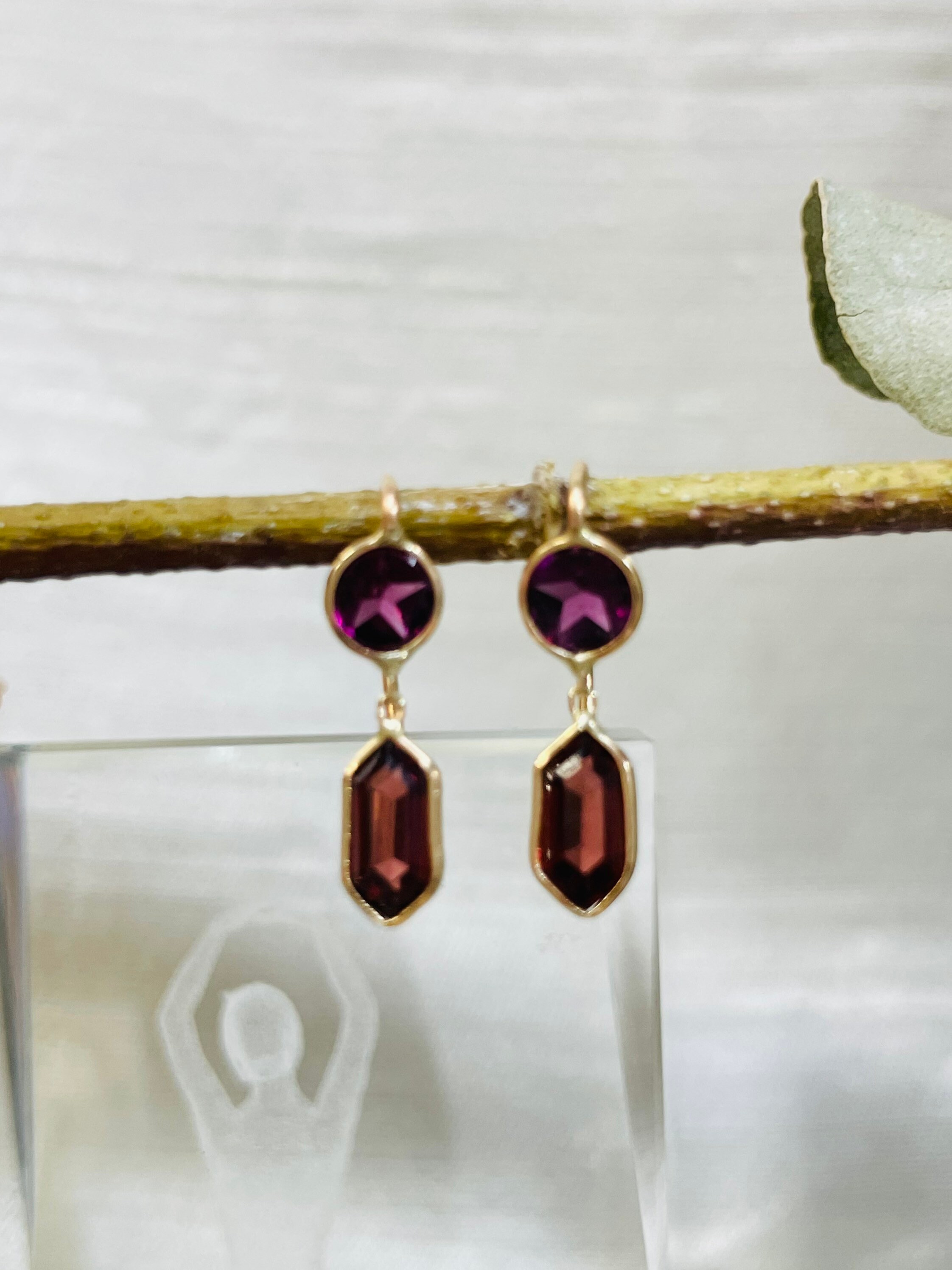 Vivid Rhodolite Purple Star and Red Hexagon Garnet Drop Earrings in ...
