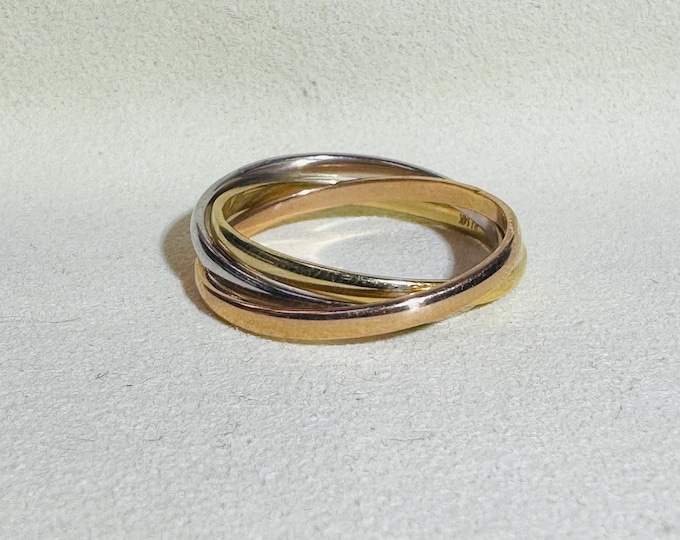 14K Tri Tone Rose Yellow and White Gold Rolling Trinity Ring Size 8.25 ...