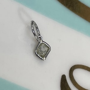 Mini Natural .16CT Yellow Cushion Cut Diamond  14K White Gold and Platinum Charm Pendant
