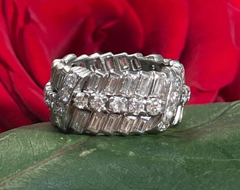 Amazing Wide Baguette and Round Diamond 1920s /30's Art deco Eternity Ring Band Size 6