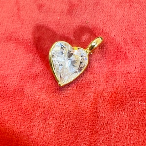 Solid 14K Yellow Gold Heart Shaped CZ Charm  Pendant