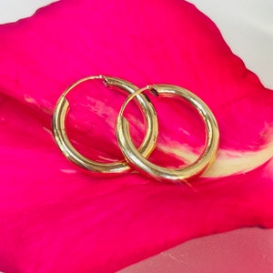 Solid 14K Yellow Gold 15mm or .65"  2mm Thick Endless Tube Hoop Earrings