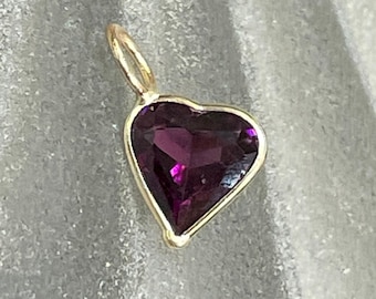 Heart Shaped Almandine Purple Garnet in Solid 14K Yellow Gold Pendant