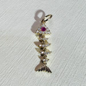 14K Yellow Gold Diamond and Ruby Articulated Fish Charm Pendant