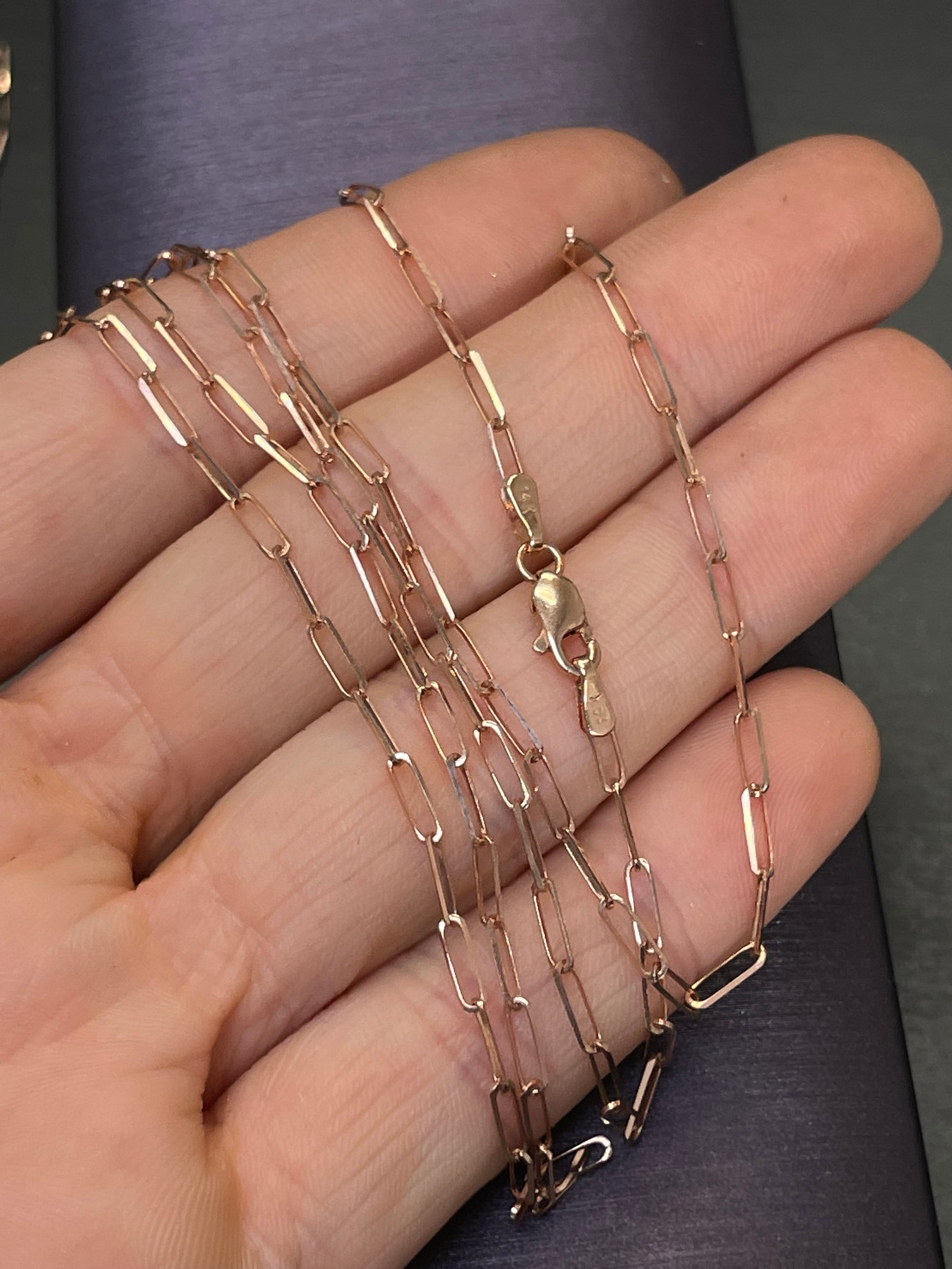 20” 2x5mm Solid 14K Rose Gold Paperclip Link Necklace Chain With