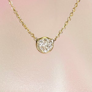 14K Yellow Gold Natural Diamond .20CT Old Mine Cut  Solitaire Necklace 20&quot;