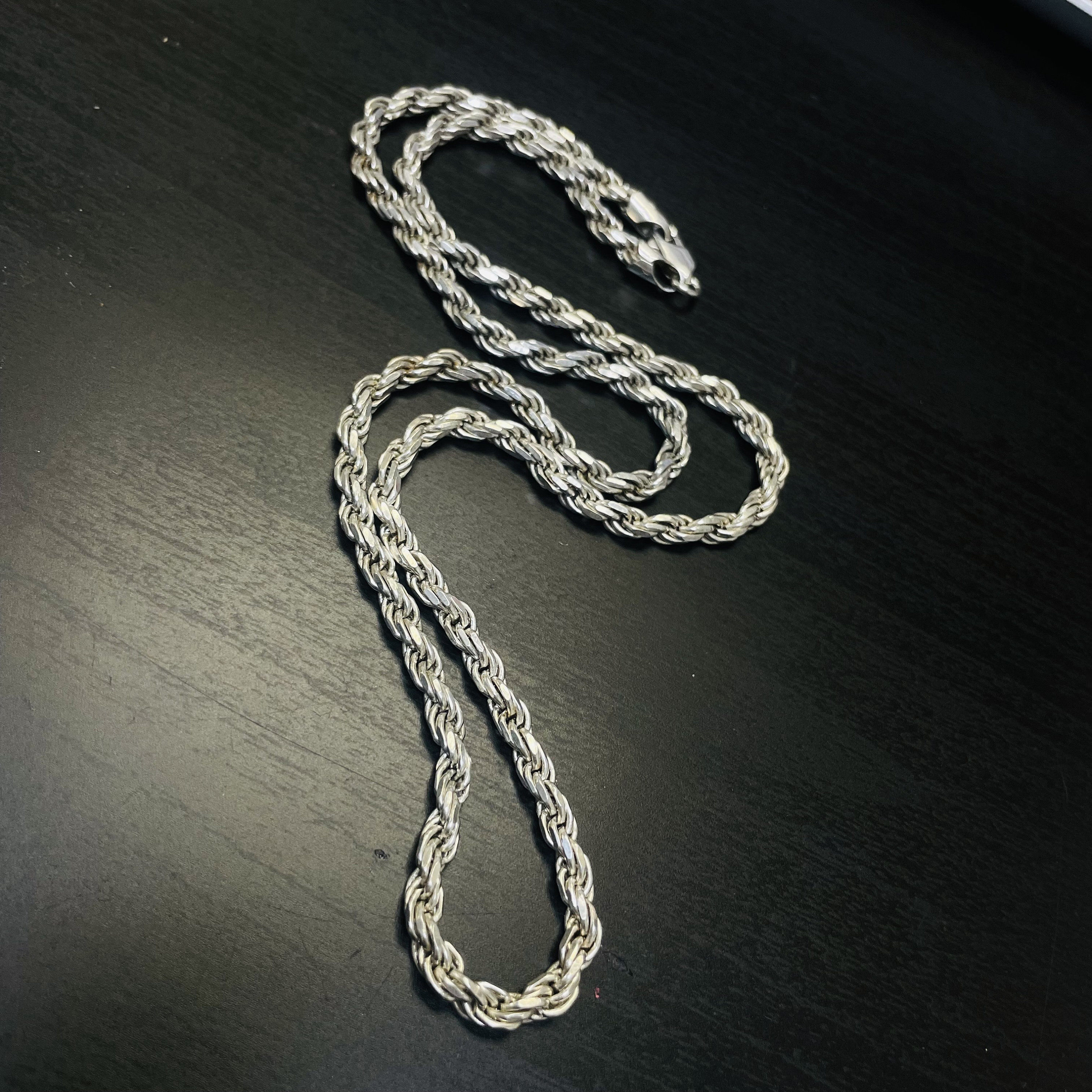 アクセサリー 1980's Euro SV925 Rope Chain Necklace Solid Sterling Silver Rope Chain Necklace With Lobster Clasp 24