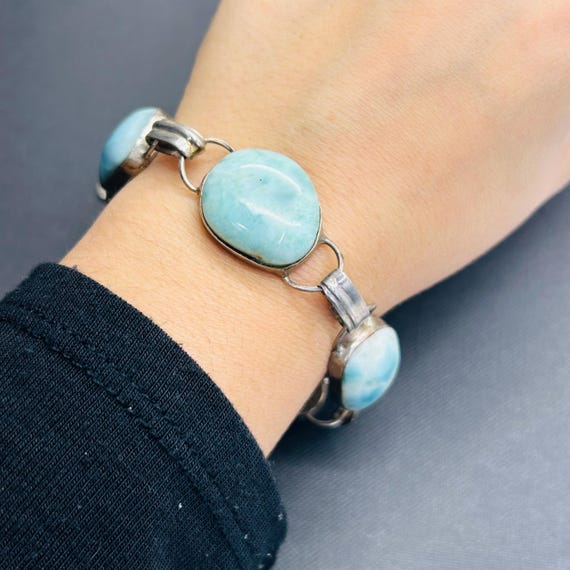 Vintage Solid Sterling Silver Larimar Bracelet 8.… - image 5