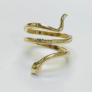 Solid 14K Yellow Gold Textured Double Wrap Snake Ring  Size Adjsutable