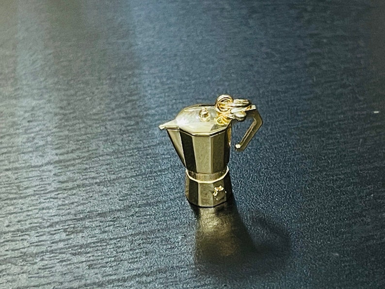 Cutest Mini Solid 14K Yellow Gold Cafecito Espresso Coffee Maker Charm Pendant Mechanical image 7