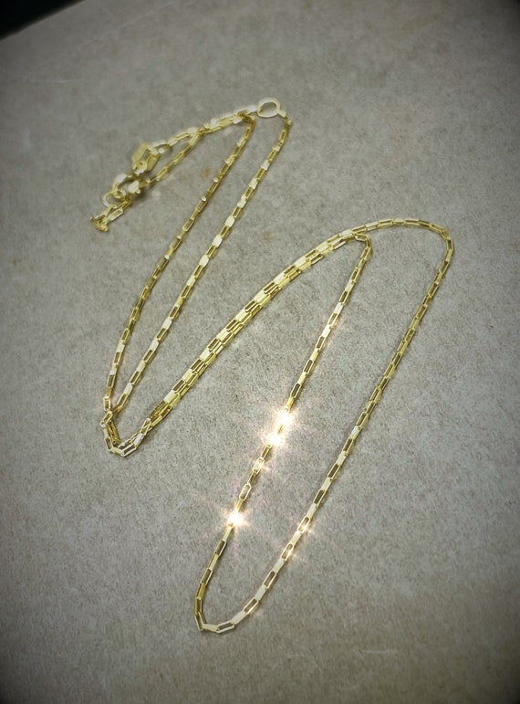 1mm Paperclip Staple Link Chain Necklace Solid 14K