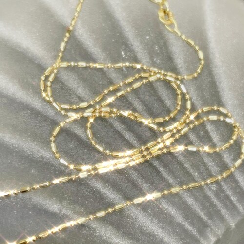 18” Solid 14K Yellow Gold Dot Dash Ball Chain Necklace