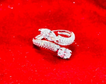 14K White Gold Lab Diamond Oval and Marquis Wrap Ring Size Adjustable