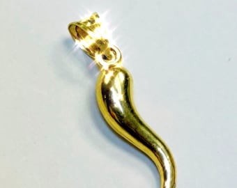 10K Yellow Gold Chili Pepper Italian Horn Pendant Charm 1&quot;
