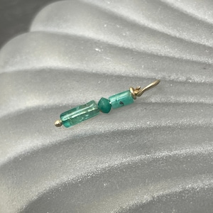 Unique Rough and Polished Green Colombian Emerald Bead Charm in Solid 14K Yellow Gold