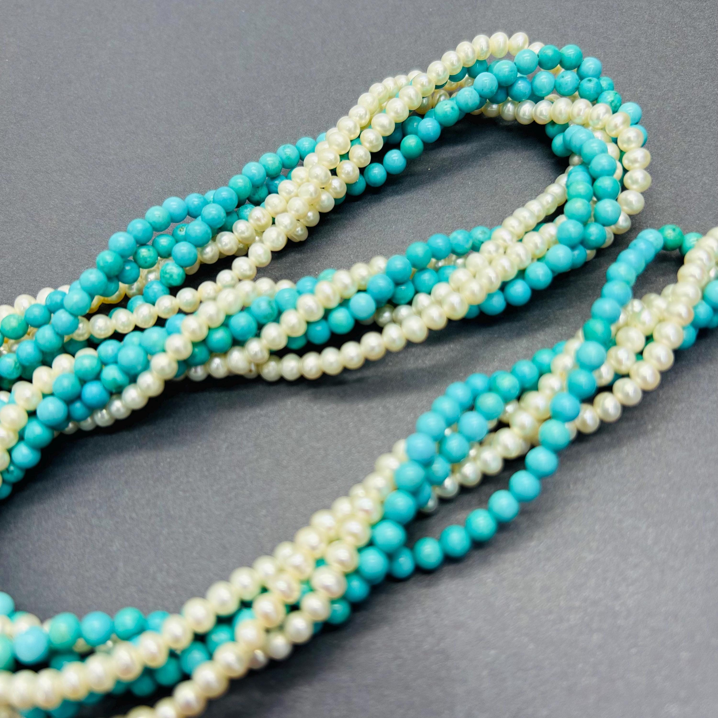 ヴィンテージ ソリッド スターリング シルバー & ターコイズ & パール