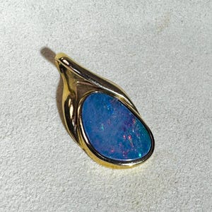 14K Yellow Gold White  Australian Boulder Opal Pendant Slide 1&quot;