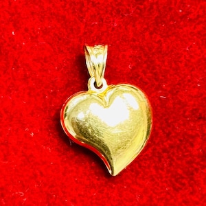 14K Solid Yellow Gold Puffy Heart Charm Pendant