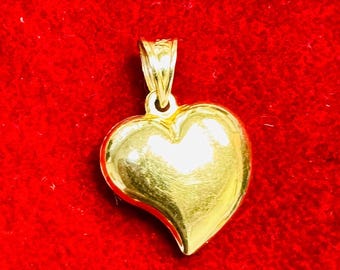 14K Solid Yellow Gold Puffy Heart Charm Pendant