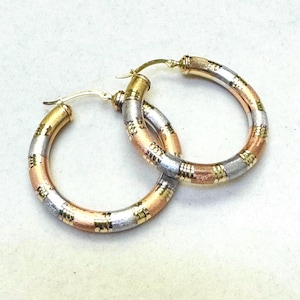 10K 1.5&quot; Chubby 5mm Tri Color Gold Hoop Earrings