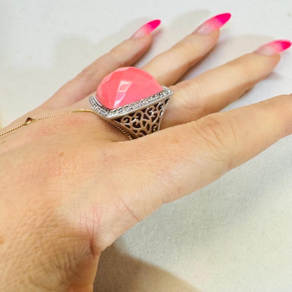 Large Bold Solid Sterling Silver Orange Ring Size… - image 4