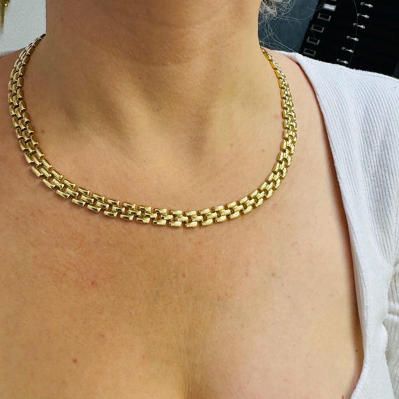 18” 14K Yellow Gold Vintage 8mm Wide Link Necklace Ext to 19.5