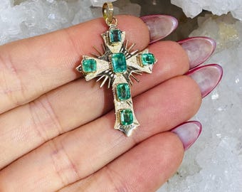 天然コロンビア産エメラルド 18K イエローゴールド ブランチクロス