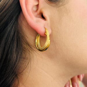 Nice ! 1&quot; 14K Yellow Gold Double Earring Hoops