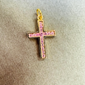 Natural Pink Sapphire 14K  Yellow Gold Cross Pendant