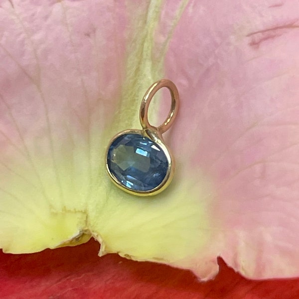 Natural Blue Sapphire .65CT East West Set Solid 14K Yellow Gold Pendant