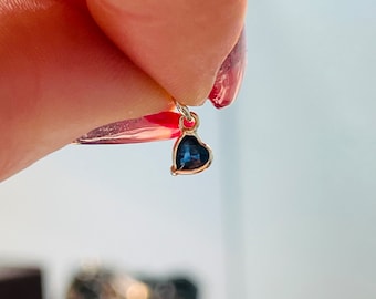 Natural Mini Blue Sapphire Heart Solid 14K Yellow Gold Charm or Pendant