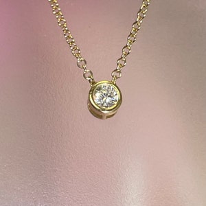 Natural  .15CT Bezel Set Solitaire 14K YEllow Gold Necklace 16-17-18"