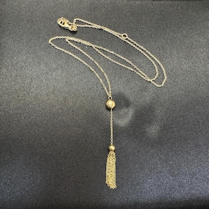 16&quot;-18&quot; Solid 14K Yellow Gold Lariat Necklace with Tassle
