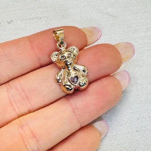 Cute 14K Yellow Gold Puffy Teddy Bear Charm Pendant .25x14mm