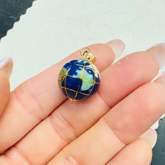 14K Yellow Gold Lapis Globe Pendant - Michael Anthony Charm - Etsy
