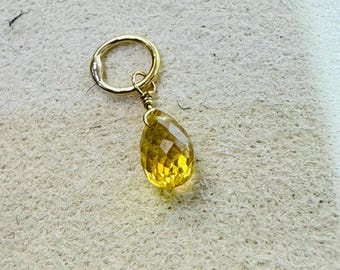 Natural Yellow Sapphire Sparkling Briolette 14K Yellow Gold Charm Pendant