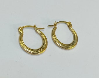 Solid 10K Yellow Gold 1/2" 12mm Small Size Textured Tapered Hoop Earrings