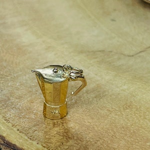 Cutest Mini Solid 14K Yellow Gold Cafecito Espresso Coffee Maker Charm Pendant Mechanical image 4