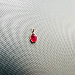 以下が含まれることがあります： 金色の枠にセットされた、小さく丸い赤い宝石のペンダント