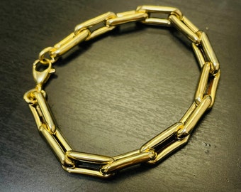 14K Yellow Gold Gorgeous 8mm Trombone Chain Bracelet